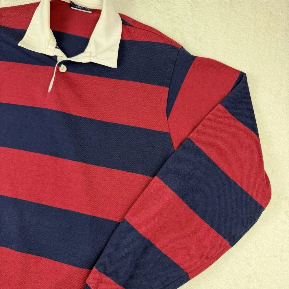 Vintage Canterbury Of New Zealand Rugby Jersey Red Navy Striped Long Sleeve-READ